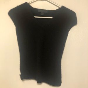 Cropped Fuzzy V-Neck Tee